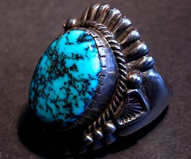 Harry H Begay Silver Ingot Lone Mt Turquoise Ring