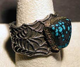 Tufa Cast Spiderweb Sterling Silver and 18kt Gold Ring  - 2nd view