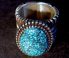 Ron Bedonie Spiderweb Kingman Turquoise Sterling Silver Ring