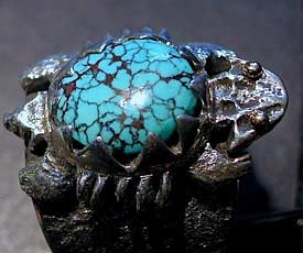 Tufa Cast Sterling Silver Turquoise Ring by Philander Begay - 2nd view