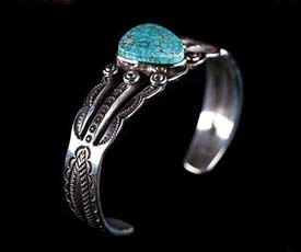 'Coin' Silver Number Eight Turquoise Bracelet - 2nd view
