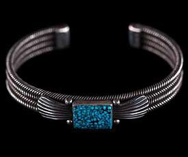 Black Webbed Turquoise Mtn, Hand Twisted Wire Bracelet - 2nd view